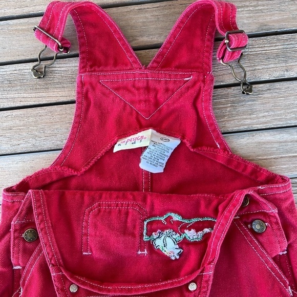 Vintage In Design Kids Alligator Frog Shortalls Overalls 24 Mo Red Friends GUC - Picture 7 of 13